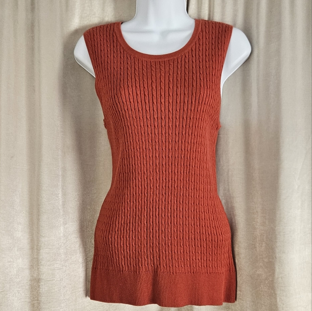 NWOT Jeanne Pierre orange cable knit sleeveless sweater shell Womens Large - Picture 4 of 5